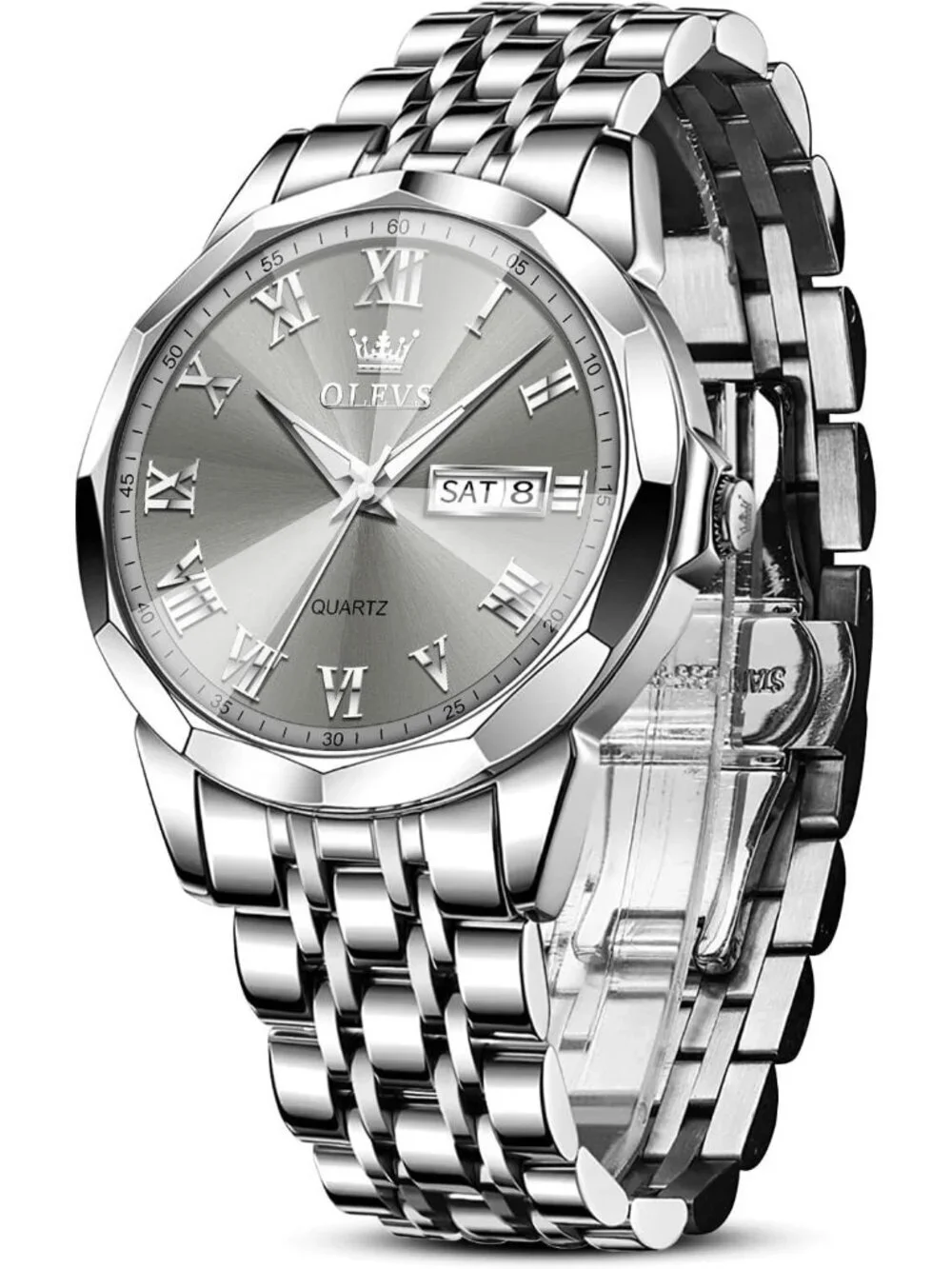 Mens Silver Grey Analog Quartz Numerals Classic Luxury Luminous Waterproof Watch